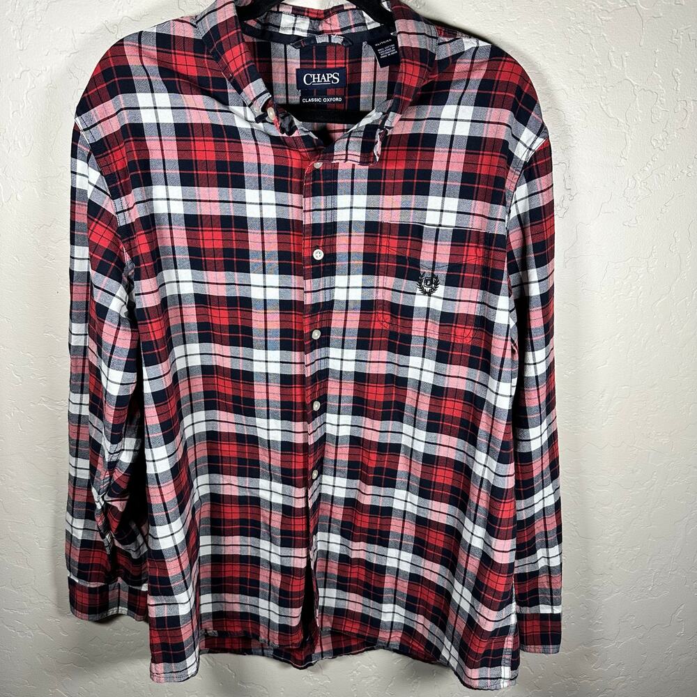 Chaps Men's Button up Red plaid Shirt XL